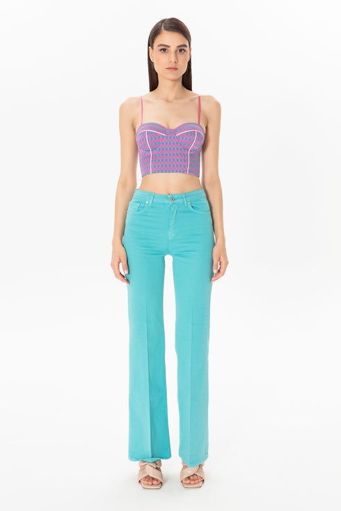 Bootcut Medium Turquoise High Waist Trousers